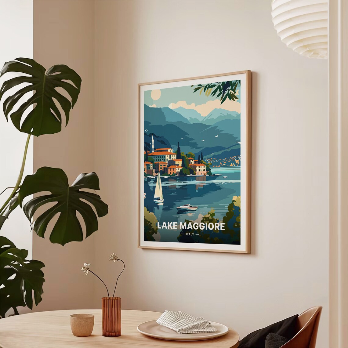 Lake Maggiore Italy Lakeside Town Sailboat Mountain Travel Poster - Image 2