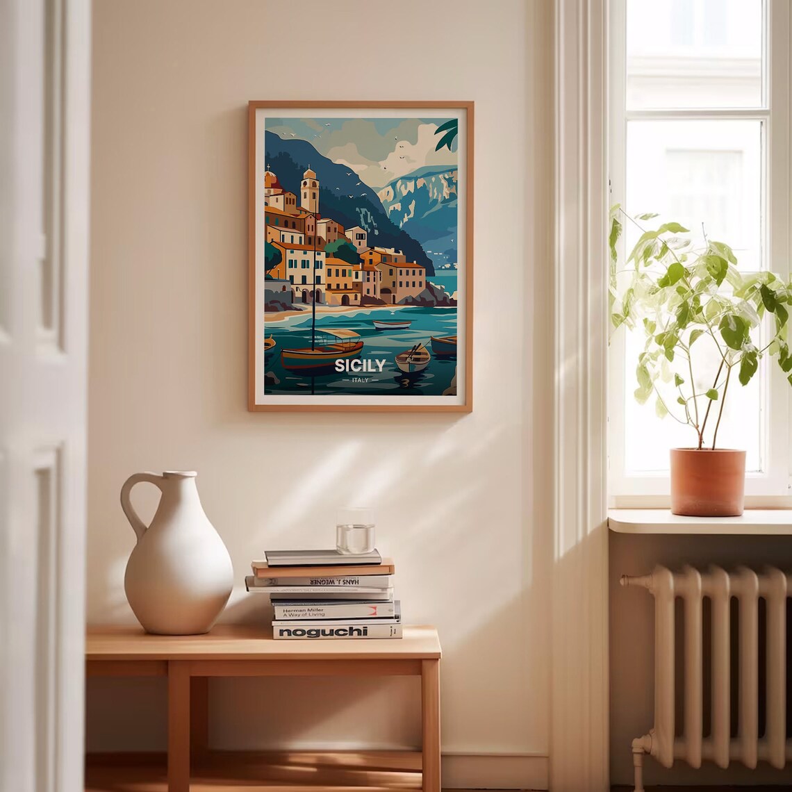 Sicily Italy Travel Poster Coastal Town Fishing Boats Seaside Art - Image 4