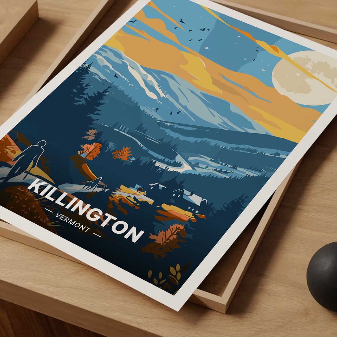 Killington Vermont Moonlit Mountains Village Lights Winter Poster - Image 3