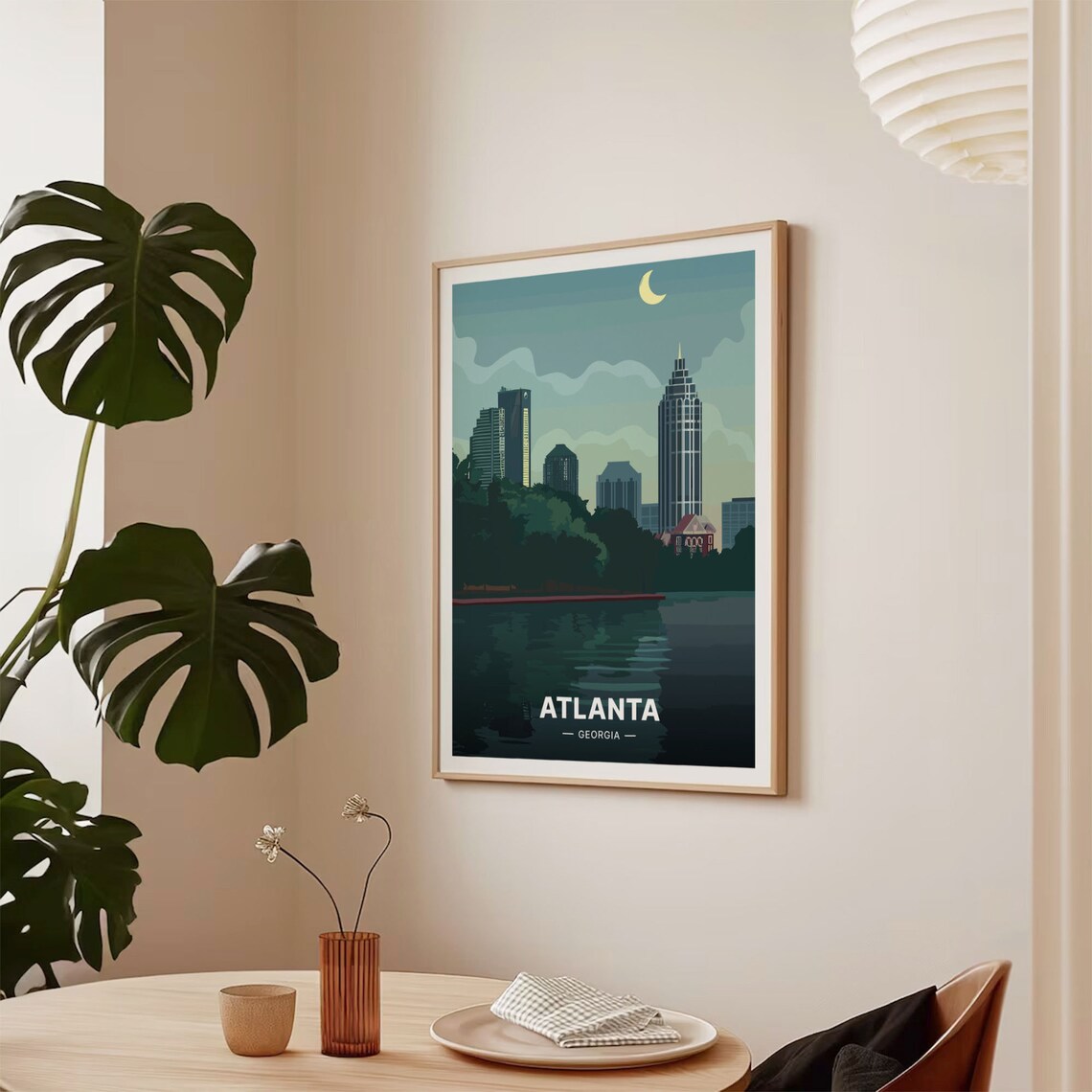 Atlanta Georgia Night Skyline Crescent Moon City Lights Poster - Image 2