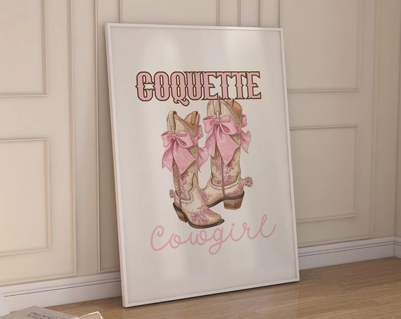 Coquette Western Decor Coquette Cowgirl Art Pink Cowgirl Boots Bow Western Girly Wall Art Preppy Apartment Decor Cowgirl Art
