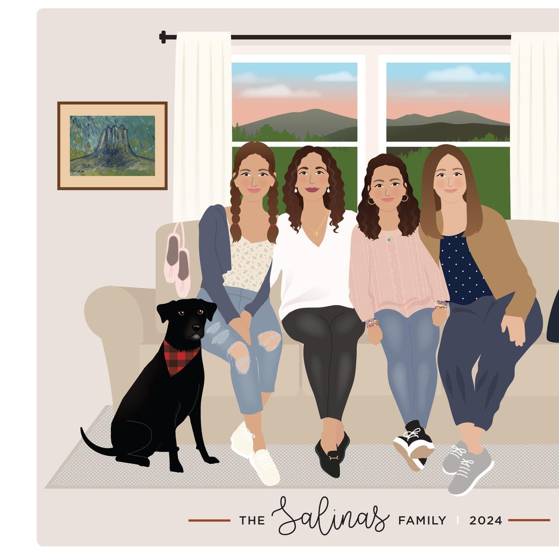 Custom Family Portrait With Pets Illustration From Photo Couple Drawing Cartoon Wall Art Personalized Gift - Image 5