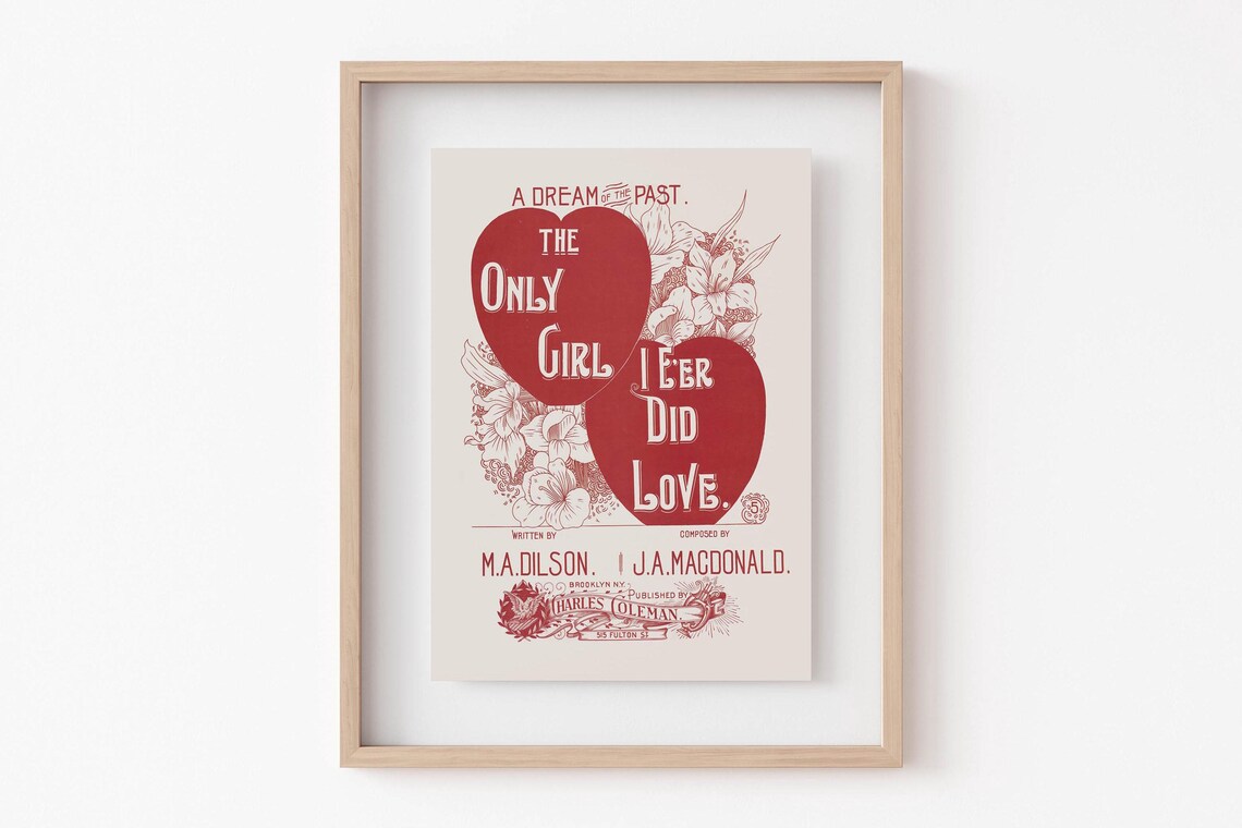 The Only Girl I Eer Did Love Antique Heart Sheet Music Art Poster - Image 2