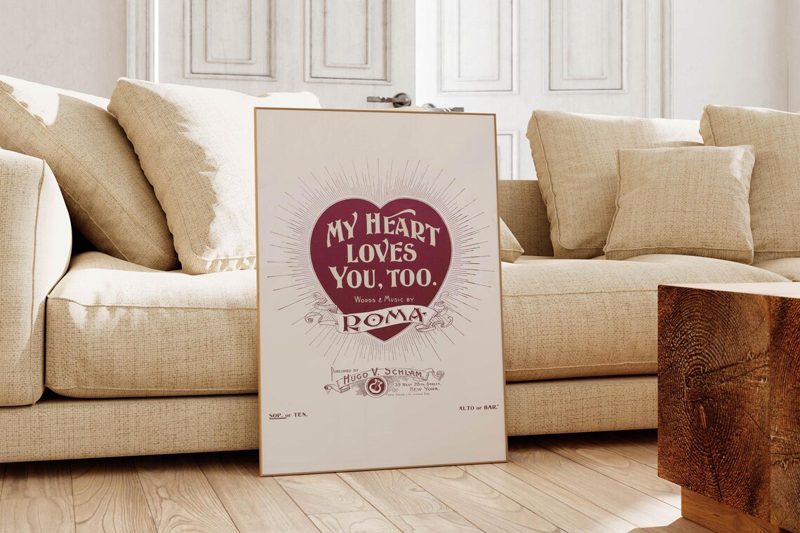 My Heart Loves You Too Roma Antique Heart Sheet Music Art Poster - Image 6