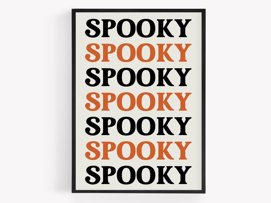 Spooky Repeat Typography Black Orange Retro Halloween Word Poster - Image 2
