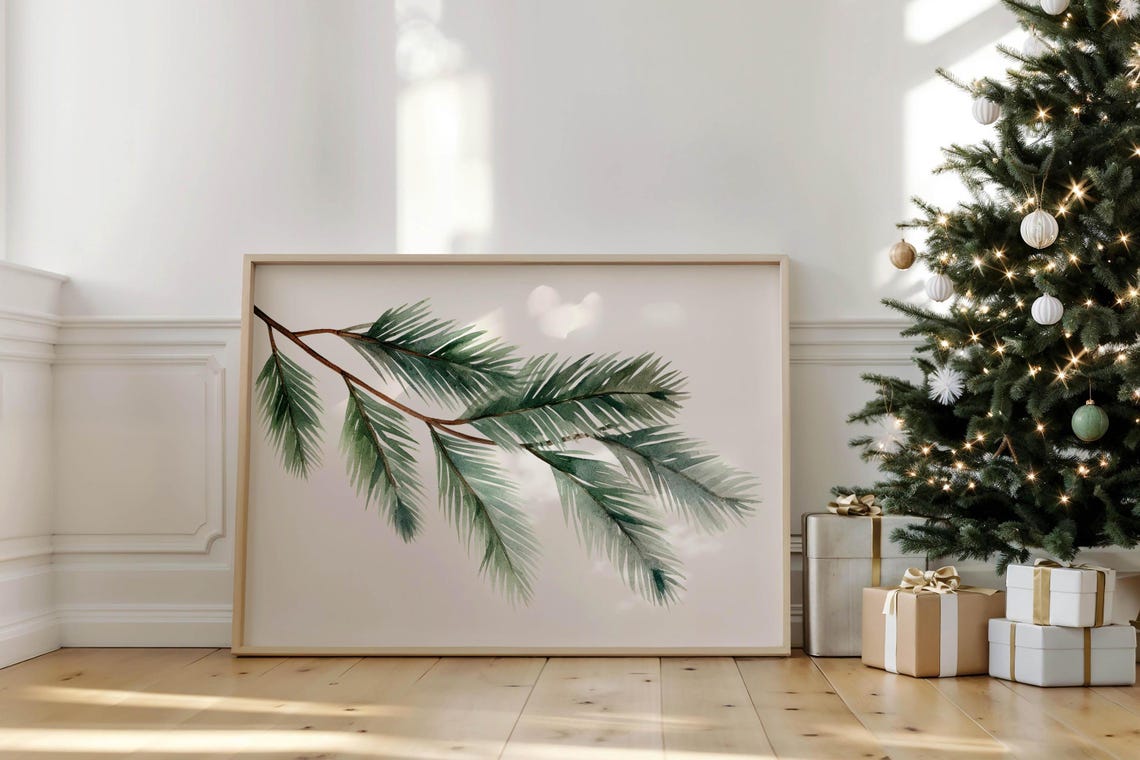 Minimal Watercolor Pine Branch Winter Botanical Christmas Poster - Image 3