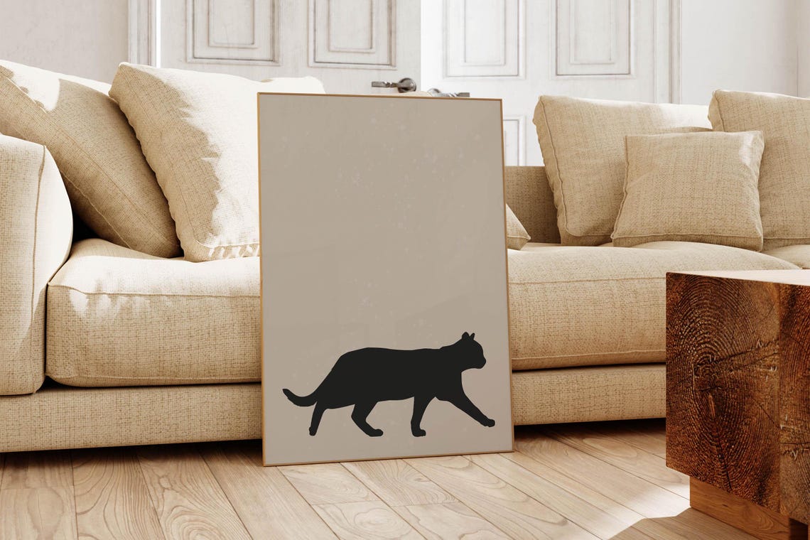 Black Cat Silhouette Minimalist Beige Modern Halloween Cat Poster - Image 5