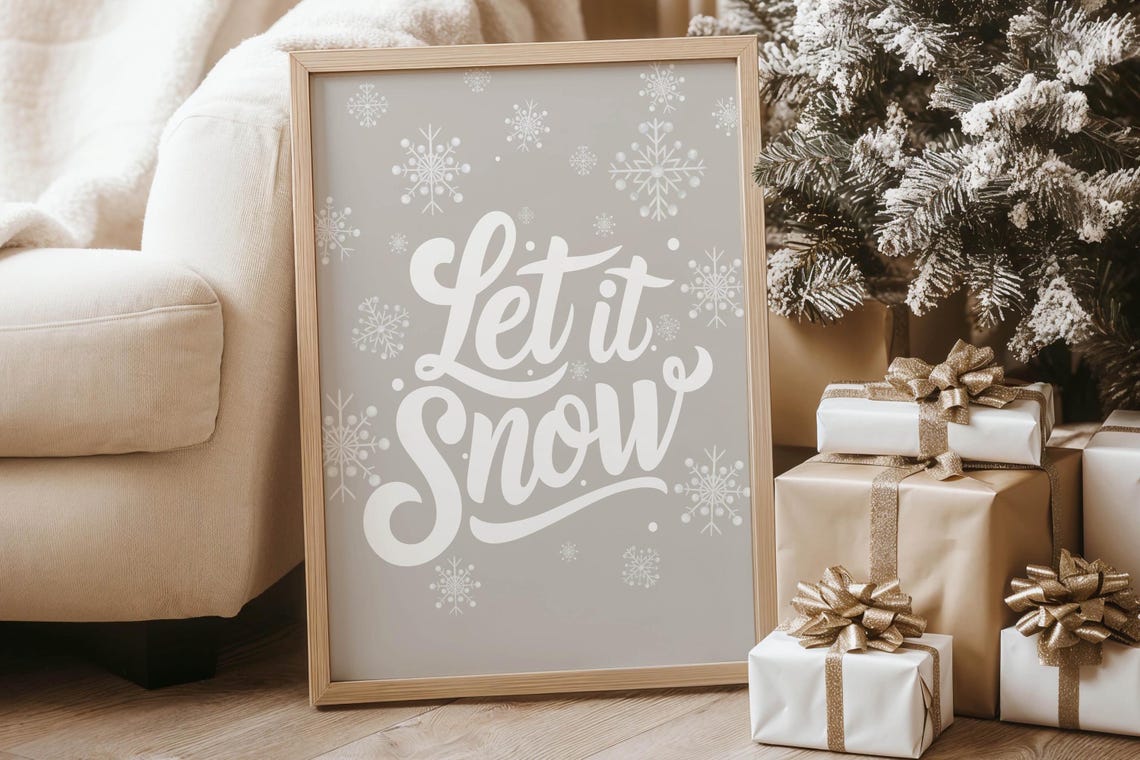 Beige Let it Snow Script Winter Snowflake Christmas Holiday Poster - Image 5