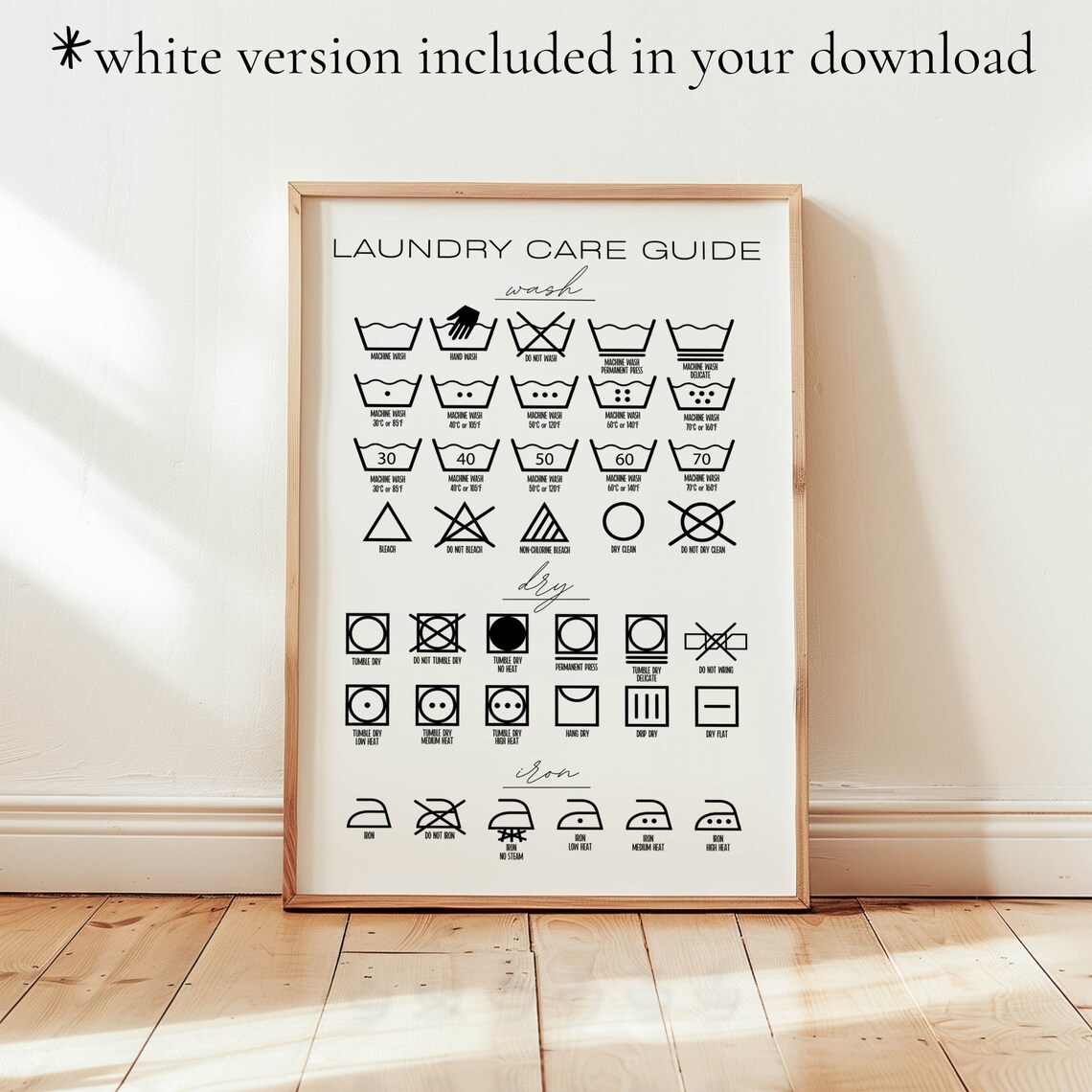 Laundry Care Guide Wash Symbols Black Laundry Room Decor Chart Poster - Image 6