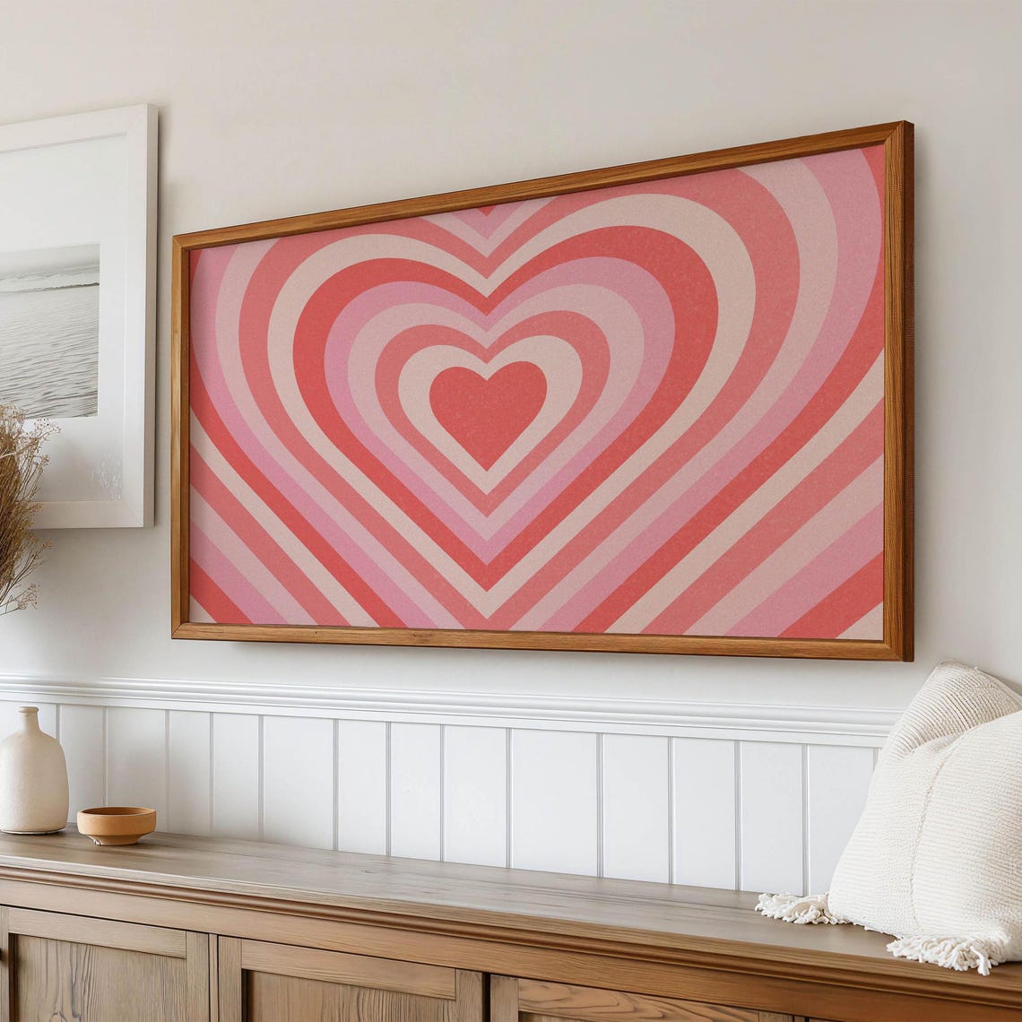 Pink Concentric Hearts Retro Valentine Frame TV Digital Wall Art Print - Image 3