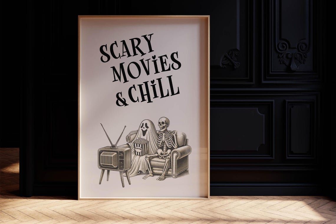 Scary Movies And Chill Ghost And Skeleton Movie Night Poster - Image 2