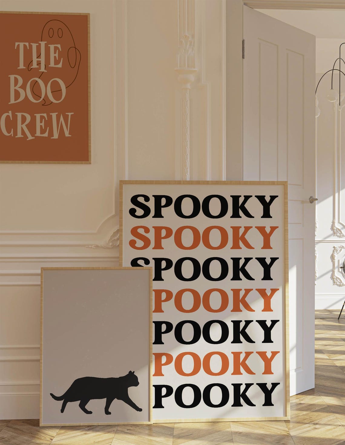Black Cat Silhouette Minimalist Beige Modern Halloween Cat Poster - Image 4