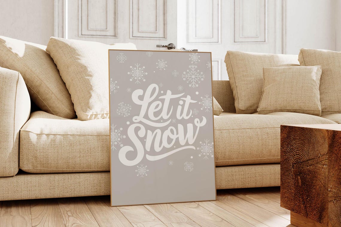 Beige Let it Snow Script Winter Snowflake Christmas Holiday Poster - Image 6
