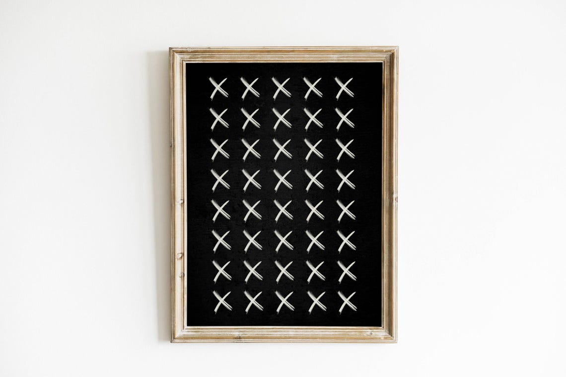 White X Marks Pattern On Black Minimalist Halloween Wall Decor Print - Image 4