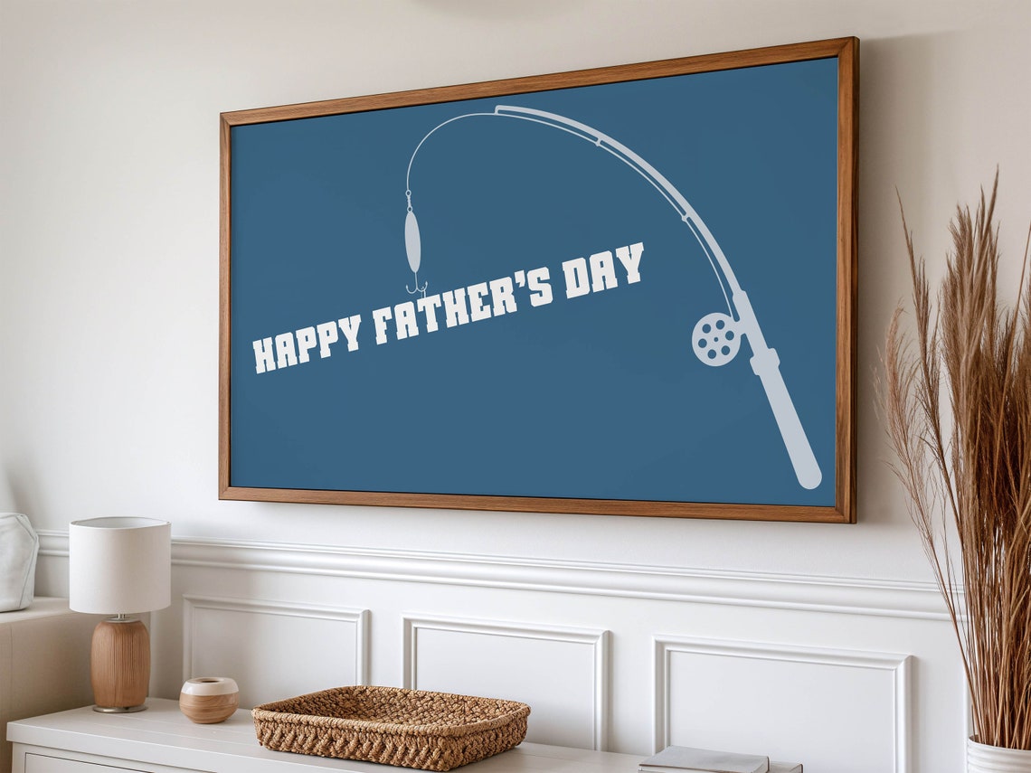 Happy Fathers Day Fishing Rod Silhouette Navy Blue Gift Poster - Image 3