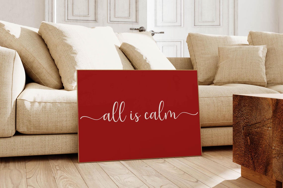 All Is Calm White Calligraphy Minimalist Red Christmas Poster - Image 6