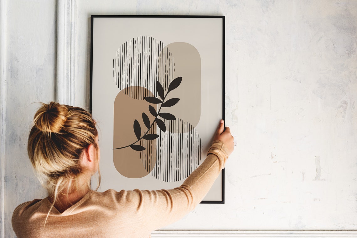 Black Leaf Sprig Beige Arches Minimalist Geometric Plant Poster - Image 5