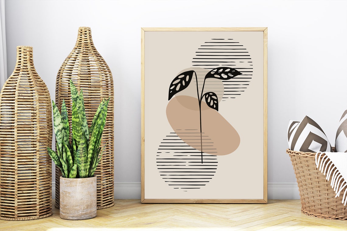 Abstract Botanical Black Leaf Tan Shapes Minimalist Wall Poster - Image 6
