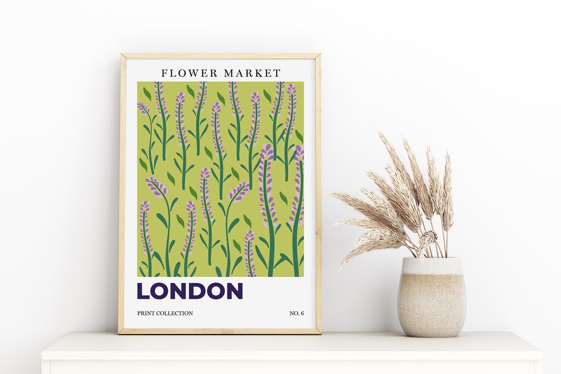 London Flower Market Lavender Sprigs Botanical Retro City Art Poster - Image 3