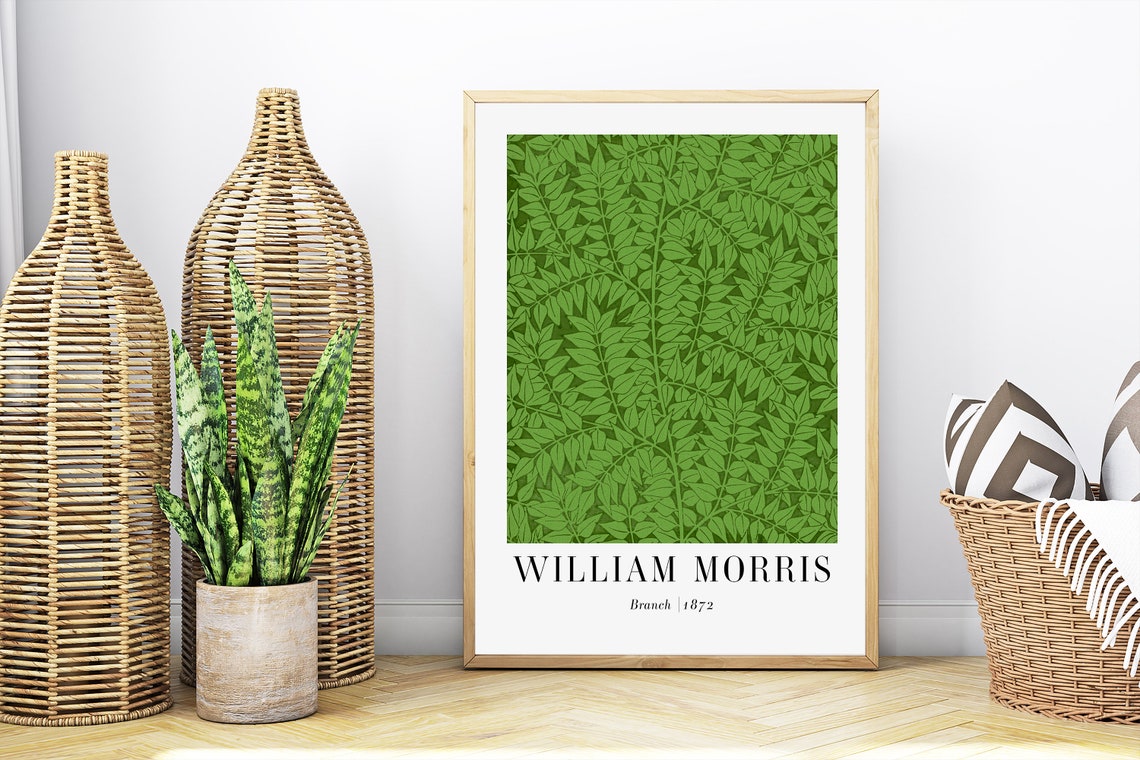William Morris Branch 1872 Green Leaf Pattern Vintage Art Poster - Image 5