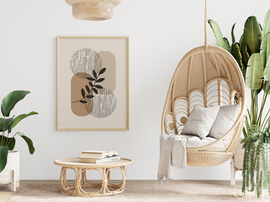 Black Leaf Sprig Beige Arches Minimalist Geometric Plant Poster - Image 3