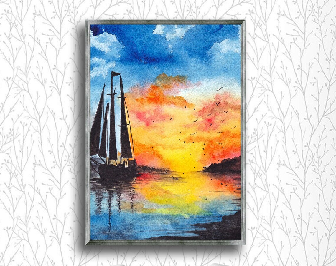 Sailing Into Sunset, Ocean Artwork for Living Room