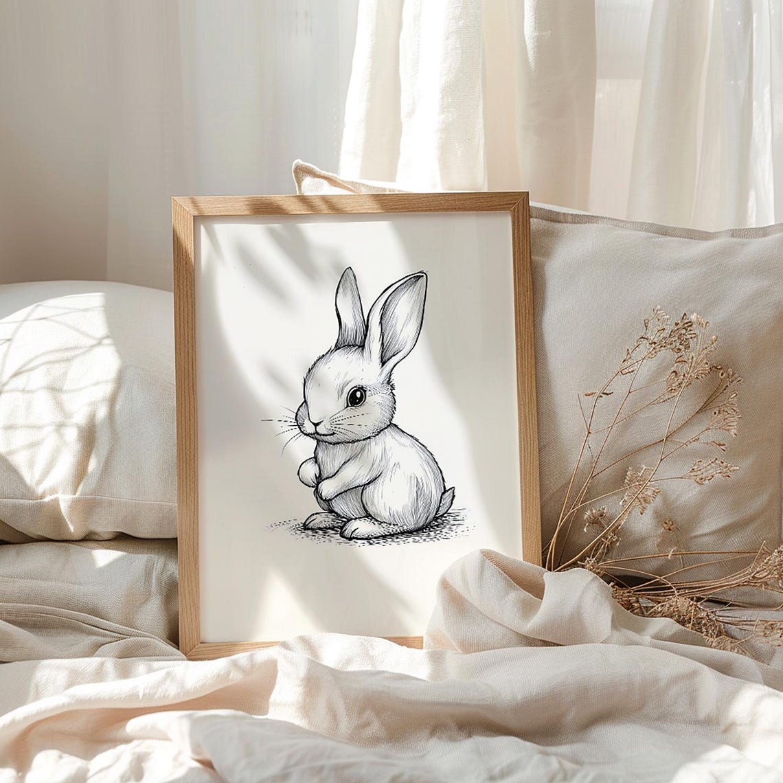 Vintage Bunny Sketch Cute Rabbit for Woodland Nursery Wall Art - Image 2