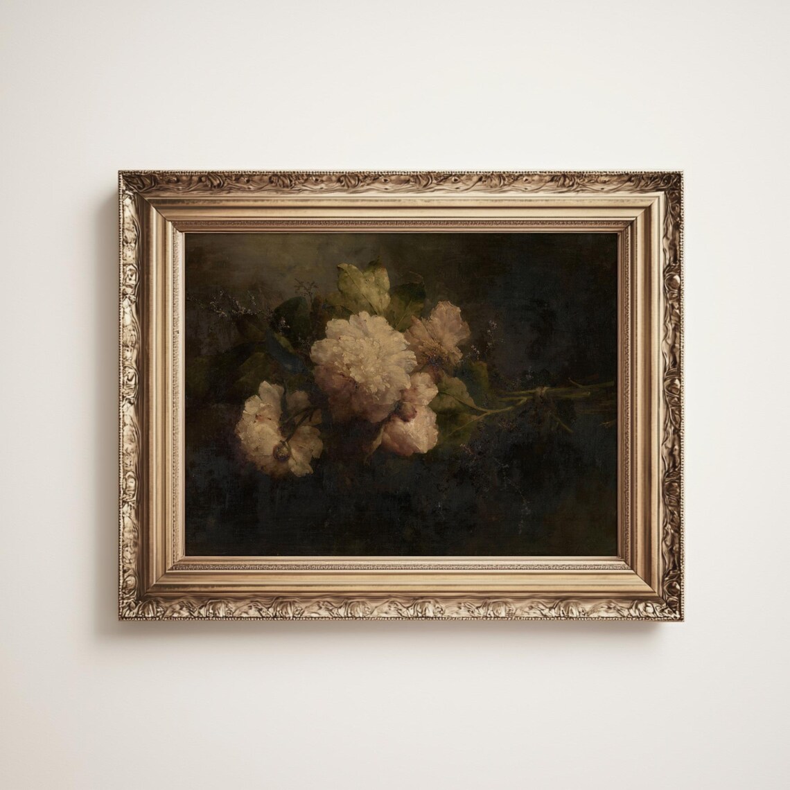 Dark Academia White Roses Moody Vintage Floral Oil Painting Poster - Image 4