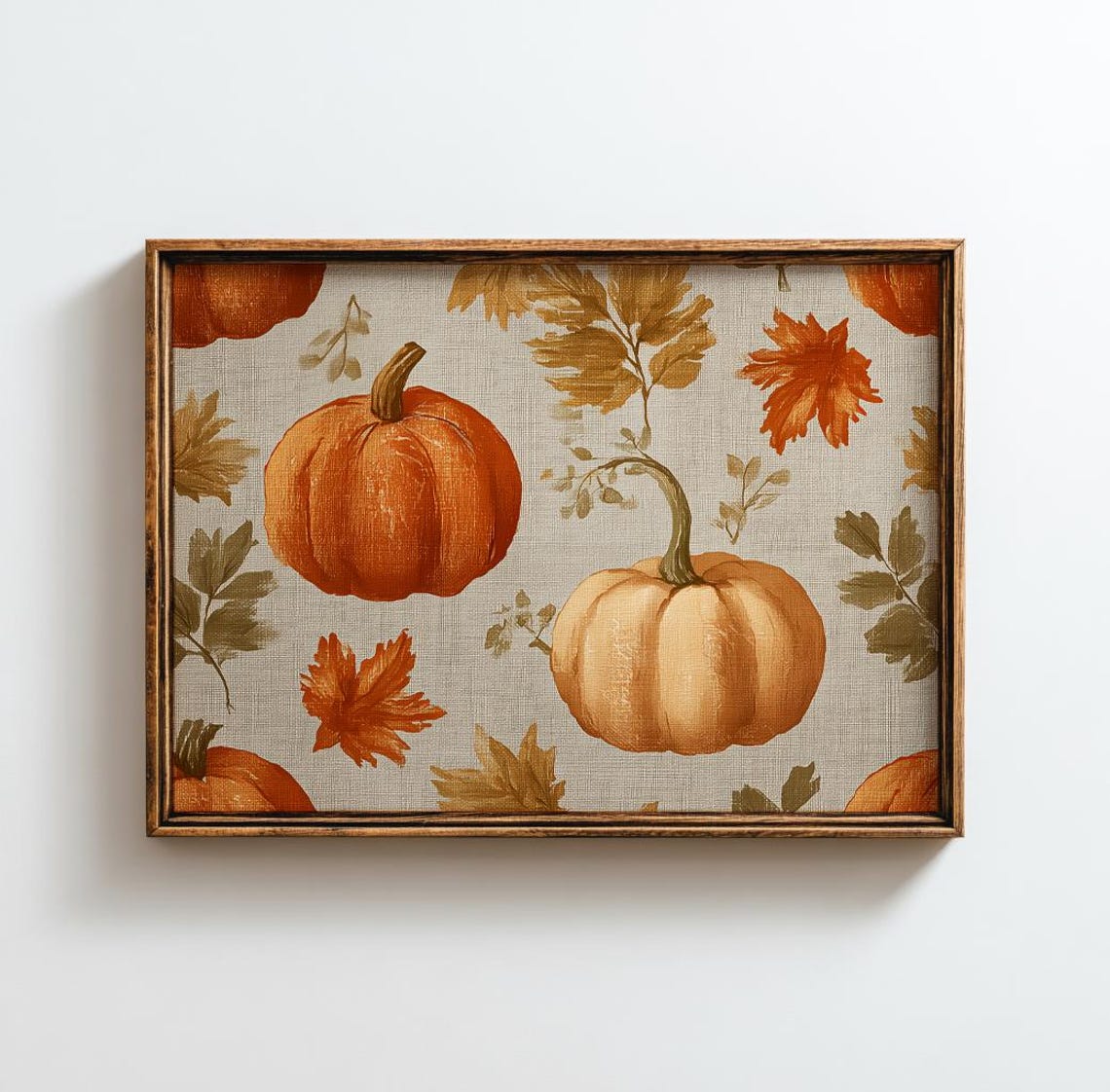 Rustic Pumpkin And Fall Leaf Pattern Farmhouse Autumn Wall Art