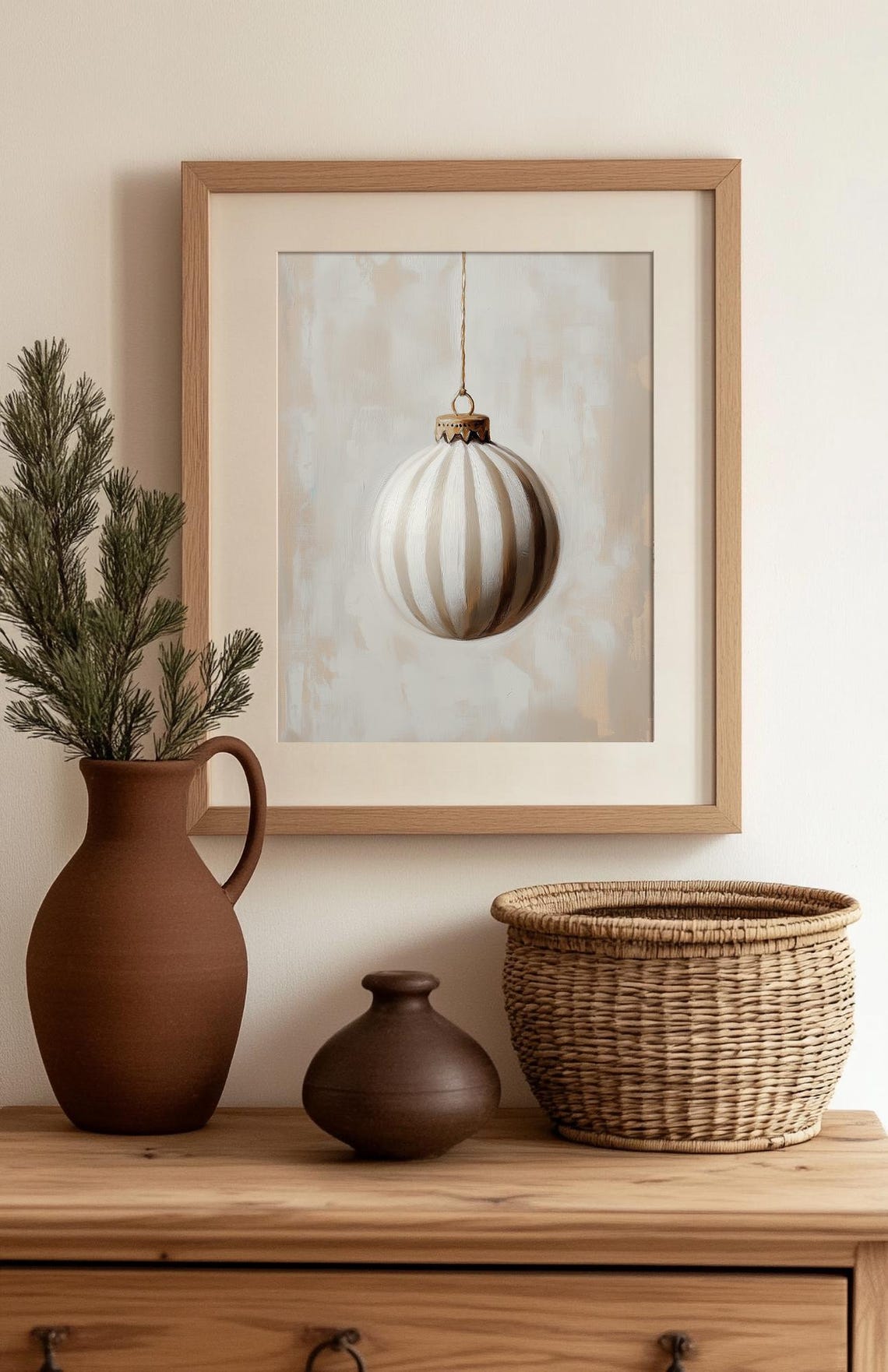 Cream Striped Bauble Ornament Twine Neutral Beige Minimalist Poster - Image 2