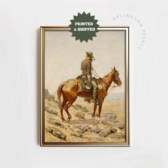 Vintage Cowboy On Horseback Desert Trail Western Ranch Art Poster