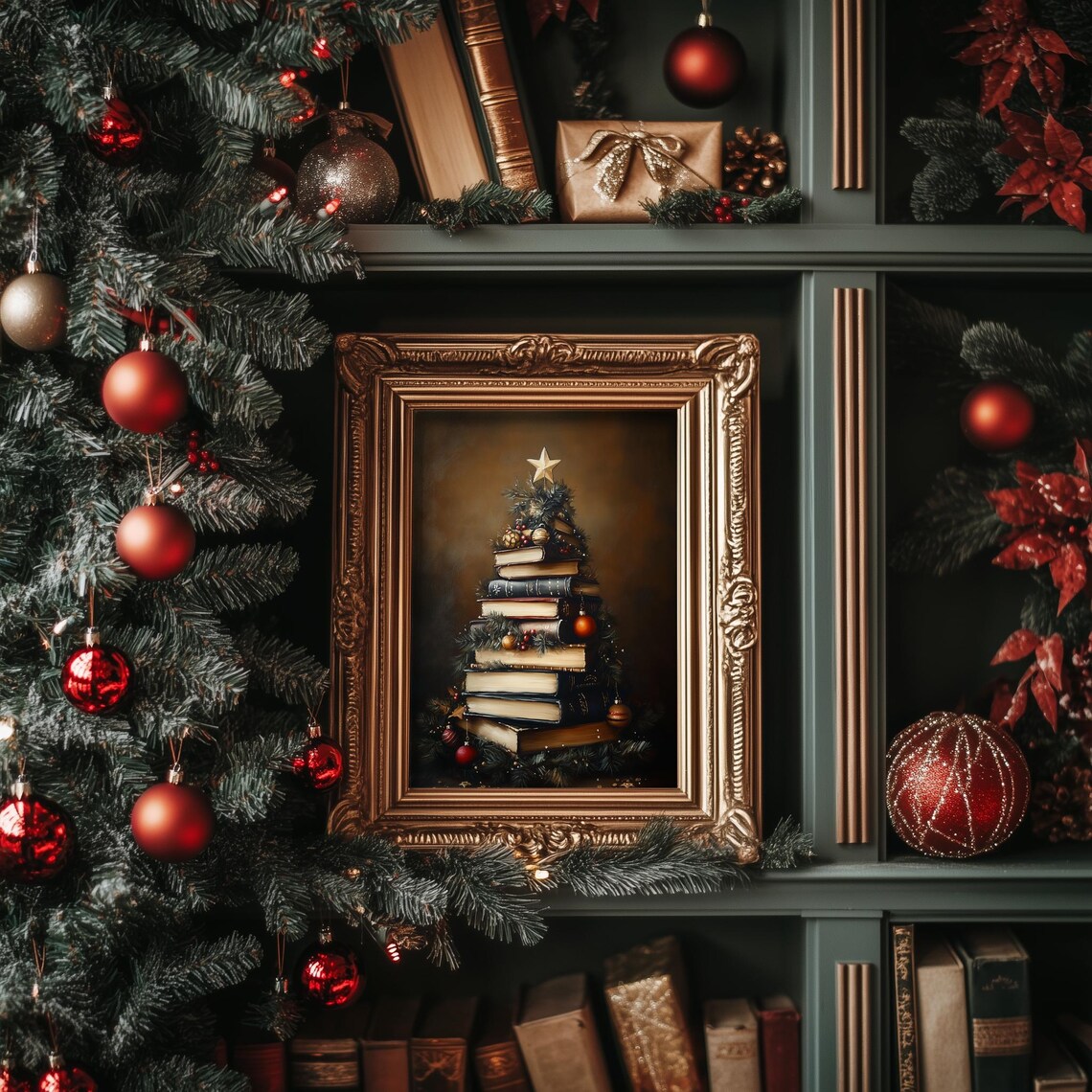 Vintage Books Christmas Tree Star Holiday Library Decor Wall Print - Image 3