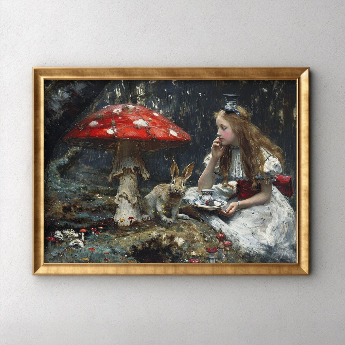 Magical Mushroom Wonderland Girl Vintage Art Print
