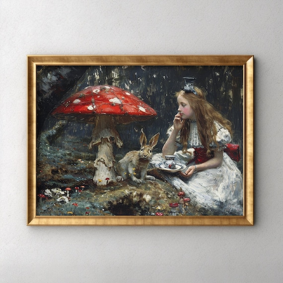 Magical Mushroom Wonderland Girl Vintage Art Print
