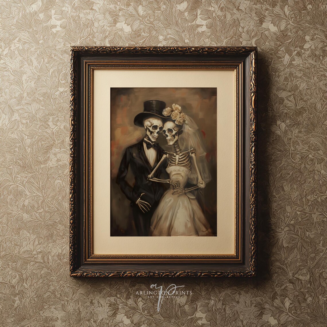 Skeleton Bride and Groom Wedding Painting Spooky Romantic Art Poster