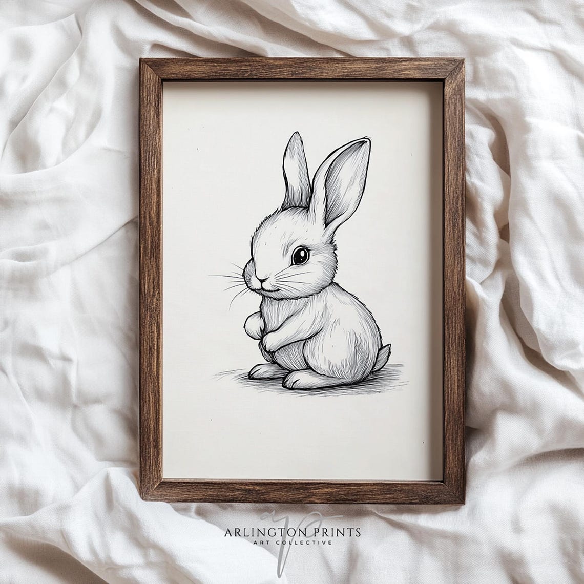Vintage Bunny Sketch Cute Rabbit for Woodland Nursery Wall Art - Image 3
