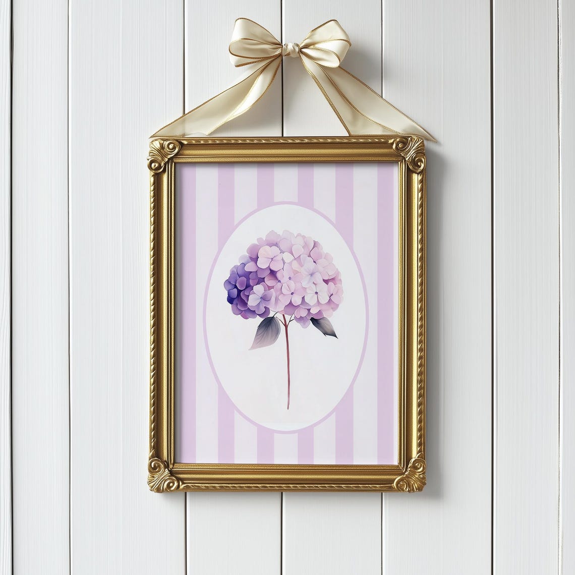 Lavender Hydrangea Bloom on Purple Stripes Botanical Decor Poster - Image 5