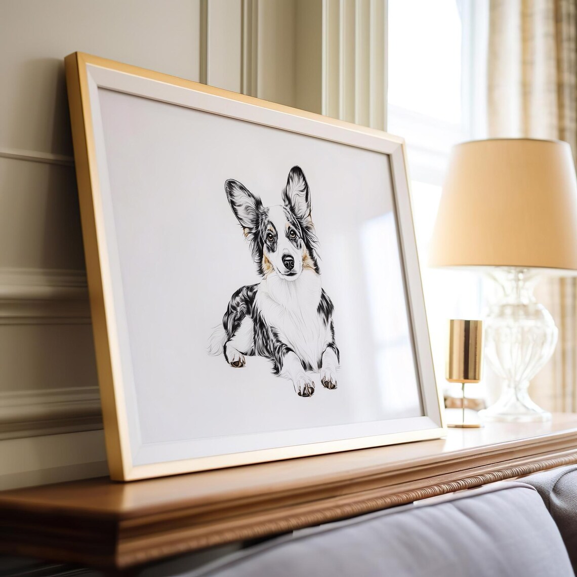 Blue Merle Australian Shepherd Puppy Ink Sketch Minimalist Dog Poster - Image 3