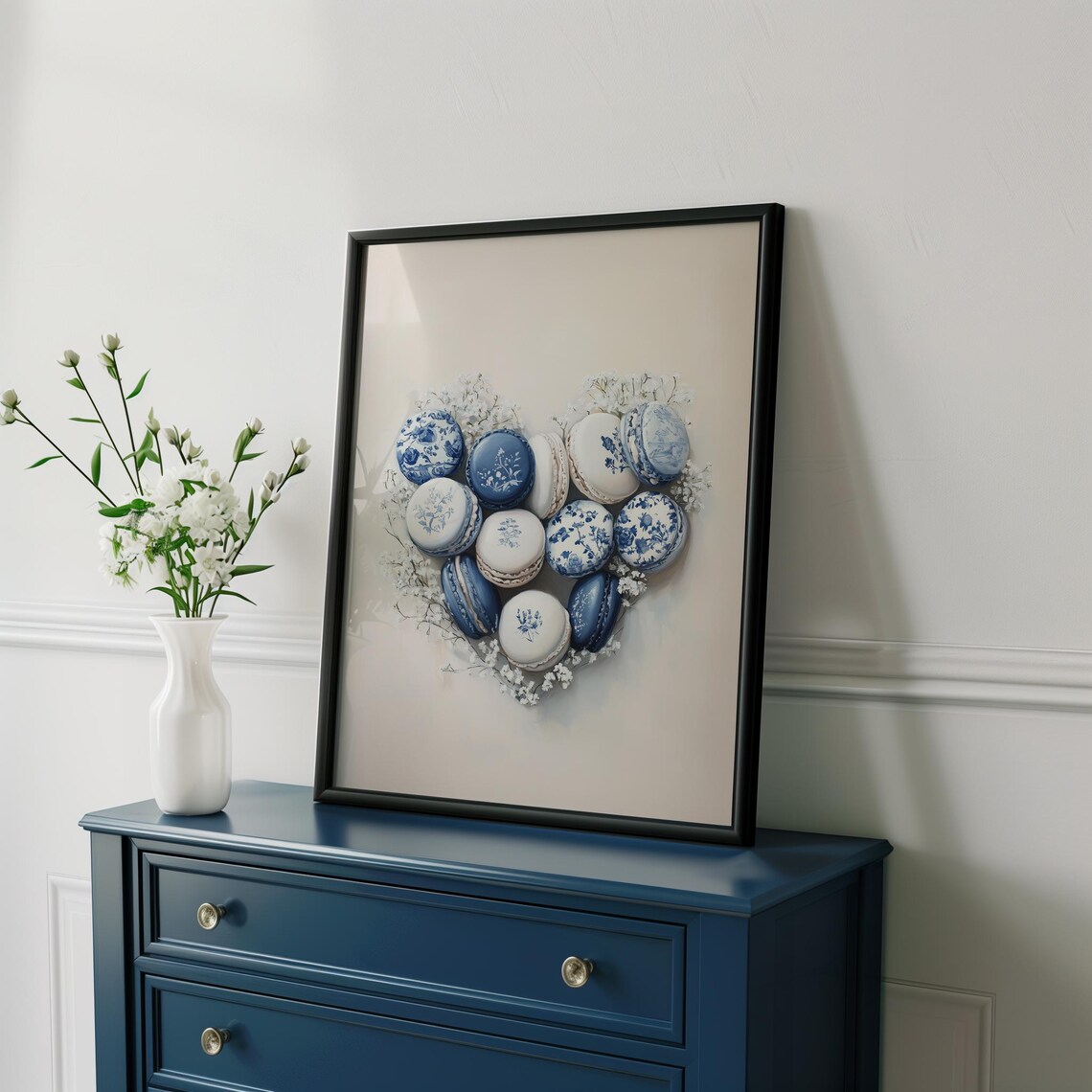 Blue White Floral Macaron Heart Baby Breath Valentine Poster - Image 2