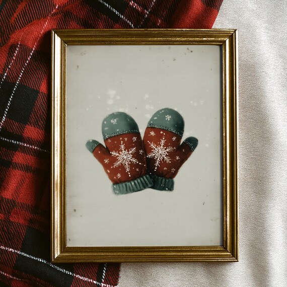 Red Mittens Cozy Christmas Snowflake Rustic Winter Holiday Art Poster