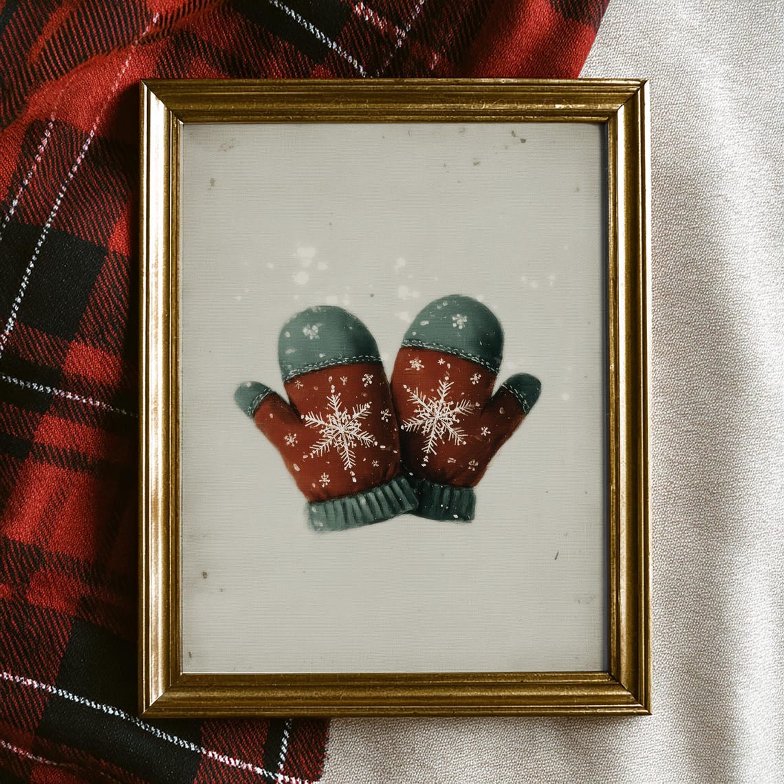 Red Mittens Cozy Christmas Snowflake Rustic Winter Holiday Art Poster