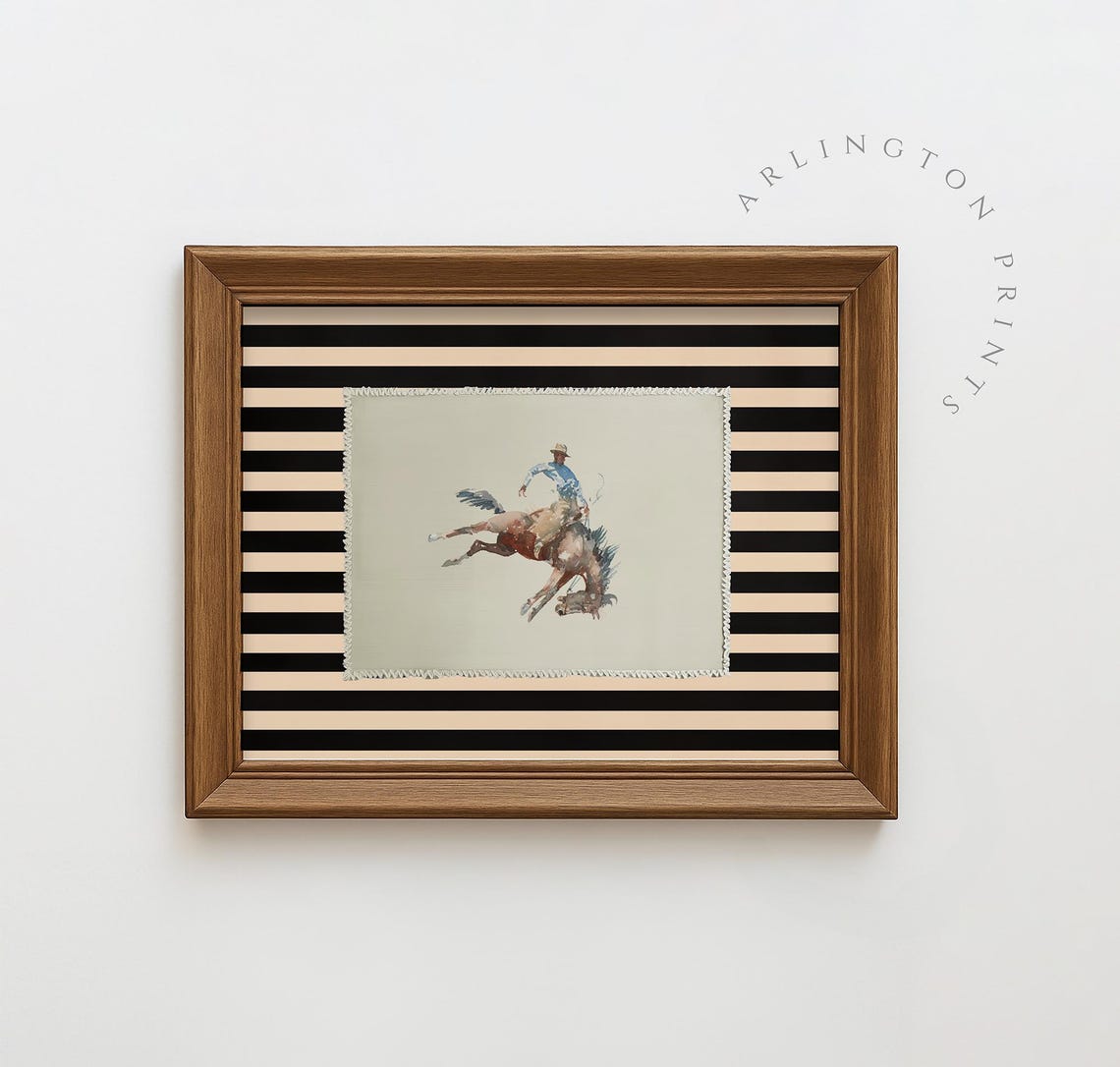 Western Cowboy Bucking Bronco Painting, Rustic Decor