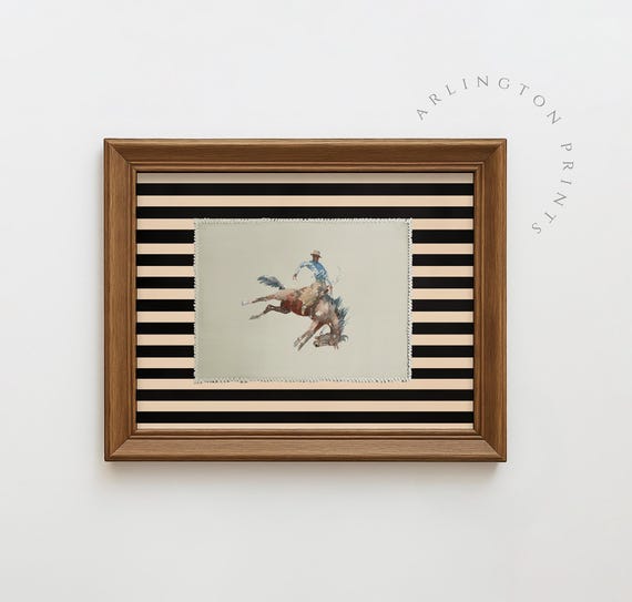 Western Cowboy Bucking Bronco Painting, Rustic Decor
