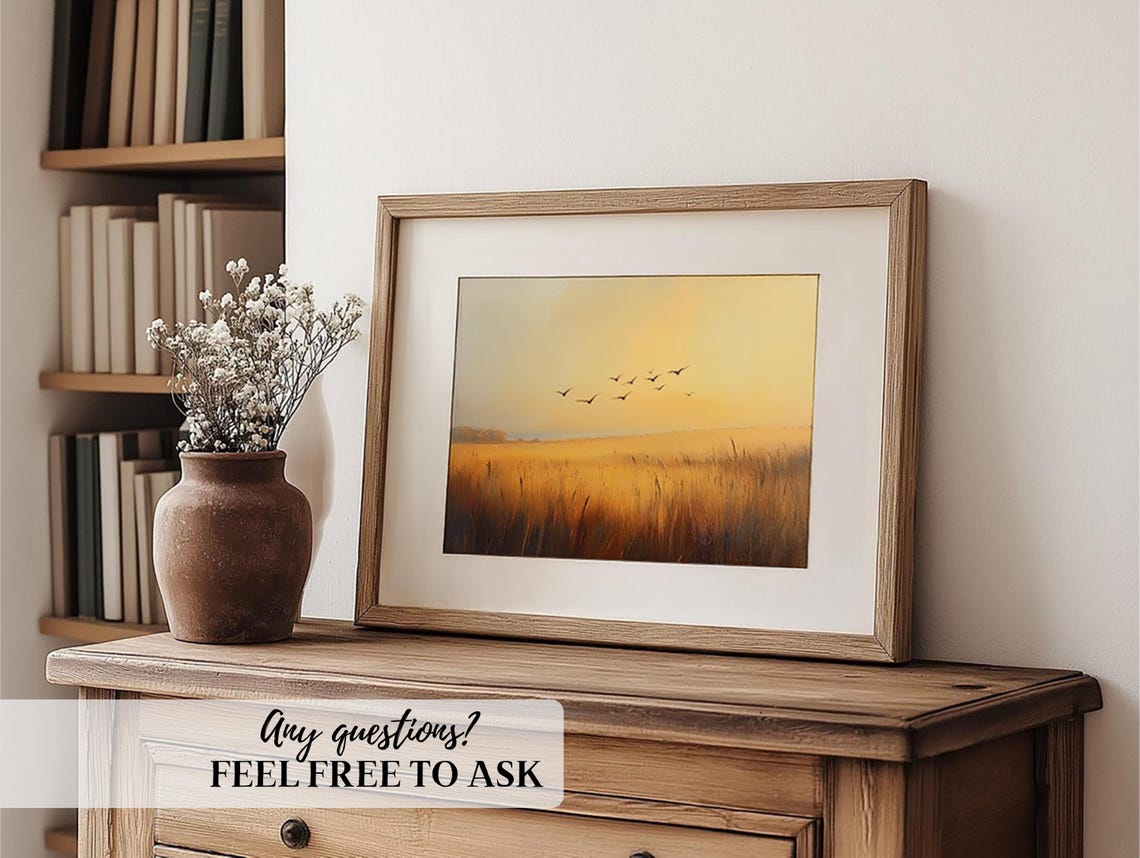 Warm Golden Wheat Field Sunset Birds Rustic Farmhouse Poster - Image 5