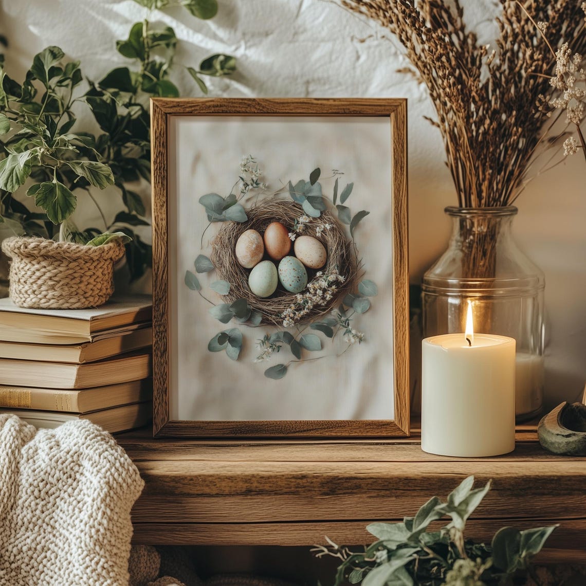 Cottagecore Bird Nest With Speckled Eggs And Eucalyptus Poster - Image 2