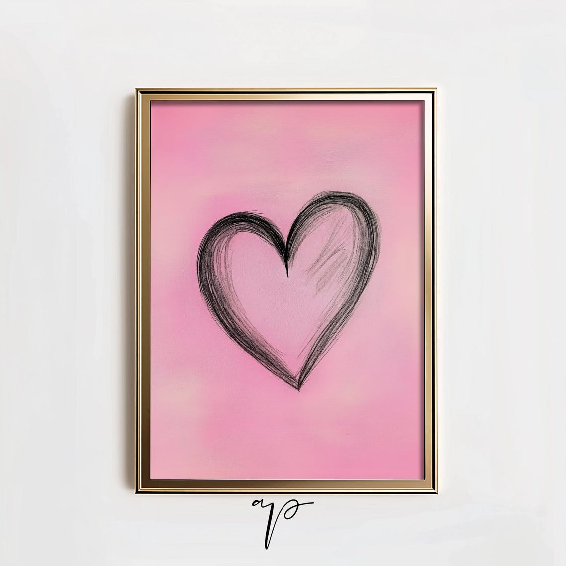 Hand Drawn Scribble Heart Pink Minimalist Valentine Art Poster - Image 4