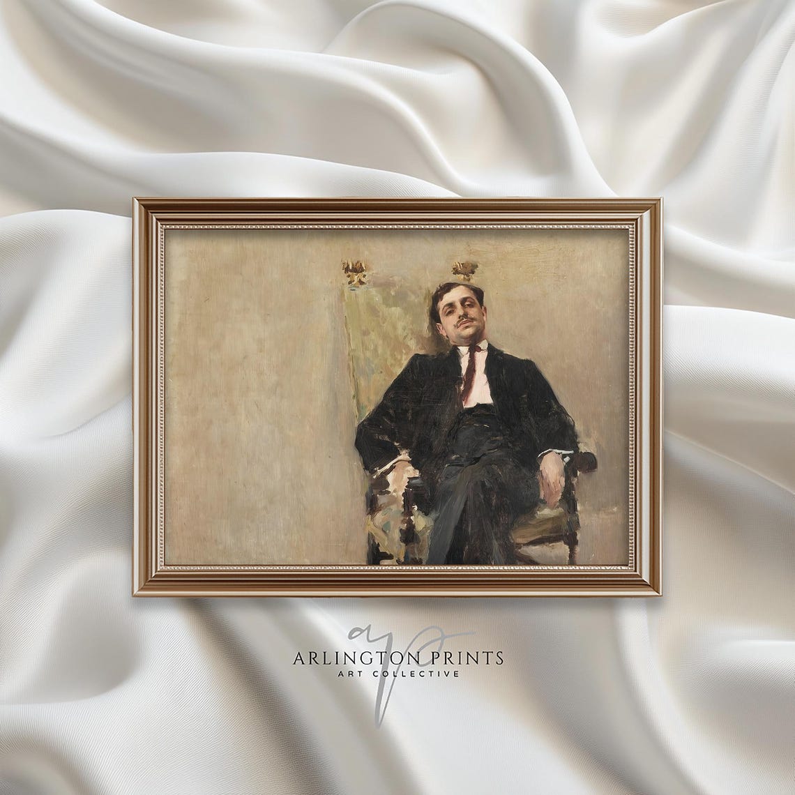 Male Portrait Painting Vintage Oil Wall Decor Print Modern Farmhouse Of A Man Sitting In Chair