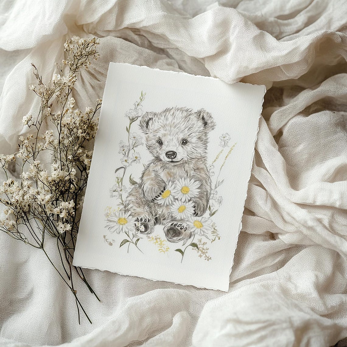 Woodland Baby Bear Art Print Nursery Wall Art Bear Sketch Art Country Farmhouse Animal Print Boys Room Decor A726 - Image 4