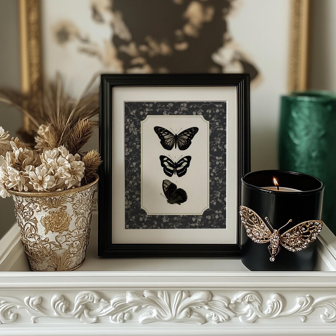Gothic Black Butterflies Dark Academia Botanical Vintage Poster - Image 4