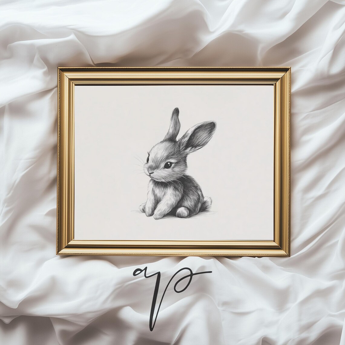 Sweet Baby Bunny Pencil Sketch Minimalist Nursery Rabbit Line Print